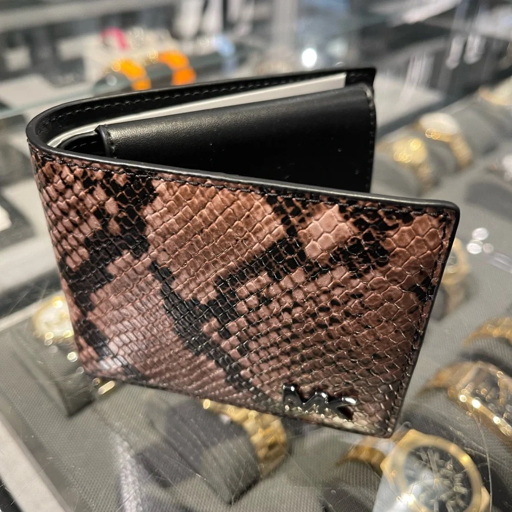 MICHAEL KORS Cyrus Snake Embossed Billfold Wallet With Coin Pouch Driftwood NWT